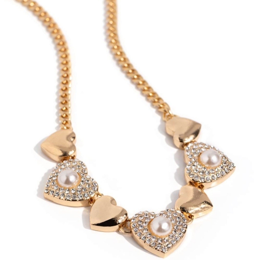 Paparazzi Rose Gold Heart Necklace with Crystal Accents Ardent Antique Jewelry